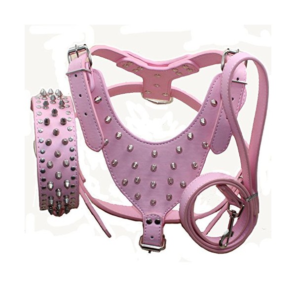 haoyueer Leather Spiked Studded Medium & Large Dog Collars, Harnesses