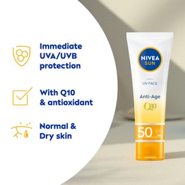 NIVEA Sun UV Face Anti-Age SPF 50 Cream (50ml), Q10 Sun Cream Protects Against UVA/UVB Rays and Premature Skin Ageing, Anti-Ageing Cream, Fights Fine Lines and Wrinkles