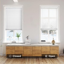 Changshade Venetian Blinds Vinyl Window Shades Pull Down, Horizontal Vinyl Mini Blinds 1 Inch Cordless Slat with Tilt Wand Light Filtering, Shade Size 45" Wide x 64" High, White, JZBLD45WT64A