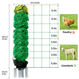 Electric Fence Netting, 164'L x 35.4" H Movable Livestock Nets for Sheep, Hogs, Cattle, PE Net Fencing Kit with 14 Posts Double Spiked, Electric Fencing for Backyards, Homesteaders, Farms Ranches