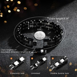 Holizaly Men's Stainless Steel Two Tone Square Link Bracelet, Black and Blue Ion Plated Black (blue-black 17)