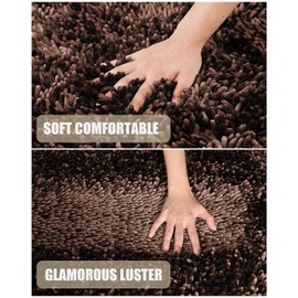 Yimobra Bathroom Rugs Sets 2 Piece, Luxury Extra Thick Bath Mats for Laundry Room Floor, Shaggy Fluffy Chenille Bathroom Rug Set, Soft Comfortable, Non-Slip, Machine Wash, Absorbent Water, Brown