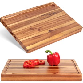 FANICHI Acacia Wood Cutting Board (17x13x1.5in) and Wooden Butcher Block, Chopping Board - Reversible Multipurpose For Meat, Cheese Board, Vegetables, Bread...with Juice Groove, Cracker Holder & Inner Handles
