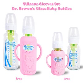 4-Pack Silicone Sleeves for Dr. Brown’s 4 oz Glass Baby Bottles – Drop-Proof Bottle Covers with Handles, BPA-Free Food-Grade Silicone, Thermal Insulated, Easy-Grip Design