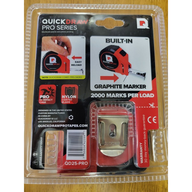 Quick-Draw 25' Foot QUICKDRAW PRO Self Marking Measuring Tape Built