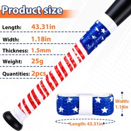 2PCS American Flag Bat Grip Tape for Baseball/Softball,1.5mm Precut and Full Adhesive Baseball Bat Grip Replacement,Non-Slip Softball Bat Wrap Tape