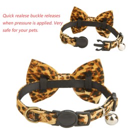 YUDOTE Soft Quick Release Safety Cat Collar with Bowtie,Strong Nylon and Premium Flocking Fabric with Elegant Leopard Pattern,Adjustable 19-28cm,Brown,Purple Pack of 2