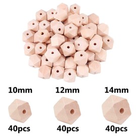 Ianulus Natural Geometric Wooden Beads, 120 Pieces Octagonal Wooden Beads, Unfinished Wooden Beads for Bracelet Making, Jewellery Making, Crafts, Decorations (3 Sizes)