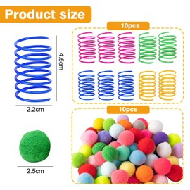 arrderly 20 Pieces Cat Toy Coil Springs, Furry Cat Toys Balls Soft Pom Pom Balls, Cat Interactive Toys, Creative Colorful Coil Springs, Suitable for Cats to Play, Chew and Chase