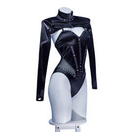 haikyuu Women Cat Cosplay Swimsuit with Swim Cap Goth One Piece Swimsuit Heroine Bathing Suit (US, Alpha, Medium, Regular, Regular, Standard, Black)