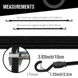 Houseables - Cordones elásticos con ganchos, correas Bungie, paquete de 4, 121,92 cm de largo, negro, plano, goma premium, acordes Bungy, amarre de carrito, cuerda de bungi para Dolly, Upcart,