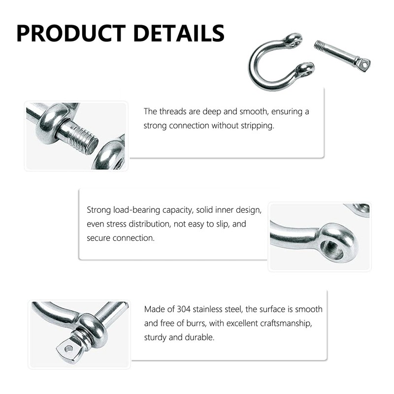 Bow Shackle Reedny 304 Stainless Steel 5/32", 1/4", 5/16",3/8", 1/2",