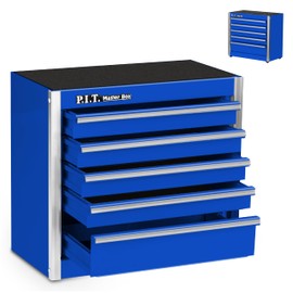 P.I.T. Mini Blue Tool Box, Portable 5-Drawer Micro Roll Cab Steel Stackable Tool Box with Liner, Blue Small Tool Case for Tools Storage and Organizers, Home DIY