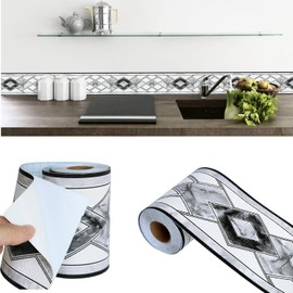 HyFanStr 4"x196" Waterproof Wallpaper Border 3D Embossed Floral Wall Border Paper Peel and Stick Wall Tile Borders for Bedroom Bathroom Kitchen Counter Top Backsplash Tiles Sticker