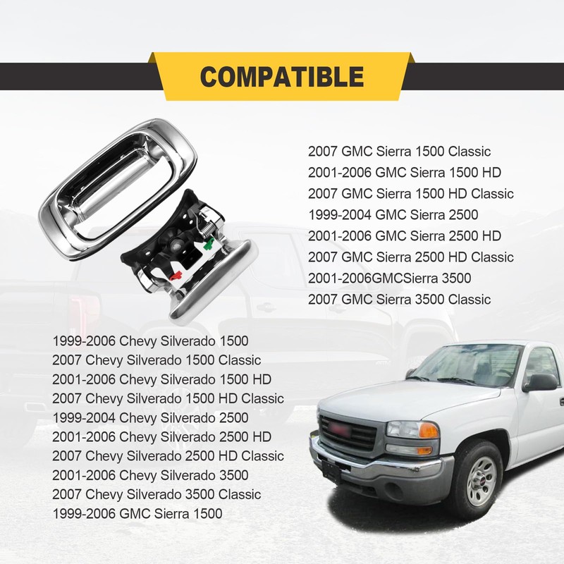 Chrome Exterior Rear with Rod Clips Tailgate Door Handle and