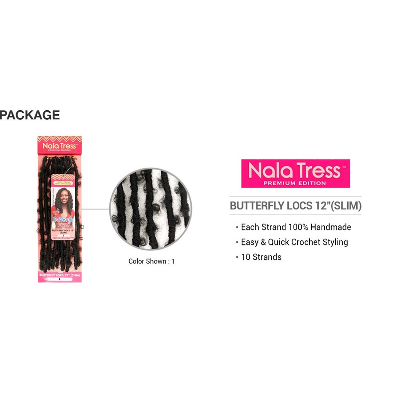 Janet Collection Crochet Braids Nala Tress Butterfly Locs 12"(SLIM) (1-pack,