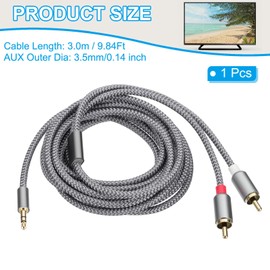 PATIKIL RCA Y Splitter Cable 9.8Ft / 3.0M, RCA Dual Male to AUX Nylon Connector Splitter Stereo Y Adapter for MP3, Subwoofer, Speakers, CD Player, Grey