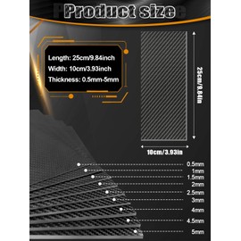 Kalolary Carbon Fiber Board, 3K Real Carbon Fiber Sheets, 0.5mm-5mm Plain Twill Weave, 100% Glossy Surface, (Twill Weave, 100 * 250 * 1mm)
