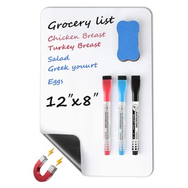 MaxGear Small Magnetic Dry Erase Board Sheet for Refrigerator, Fridge Whiteboard for Kitchen, 12"x8" White Board Organizer and Planner with Stain Resistant Technology, Include 1 Eraser, 3 Markers