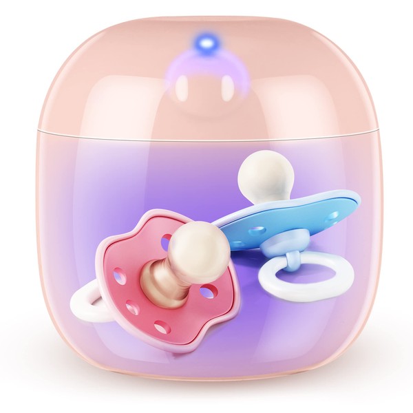 Portable Pacifier Sterilizer, Mini UV Light Sterilizer, 99.99% Sterilization in 3 Mins, USB Rechargeable, Mini UV-C Sanitizer Box for Baby Pacifier, Bottle Nipples, Teethers, Headphones, Keys (Pink)