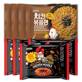 Paldo Fun & Yum Hot & Spicy Chicken Noodles Set, 4 Pack of Volcano & 4 Pack of Soy Seasoning Stir-Fried Noodles with 10 Disposable Chopsticks, Spicy Ramen Challenge, 볼케이노 치킨볶음면 & 매콤 치킨 볶음면