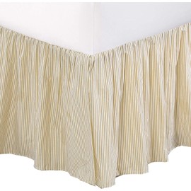 Cozy Line Home Fashions Farmhouse Ticking Cream Ivory Cotton Striped Ruffled Bed Skirt Dust Ruffle, Tailored 16" Drop (King)