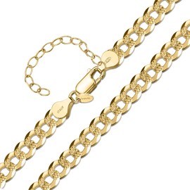 Amberta Women's Curb Necklace in Diamond Cut 925 Sterling Silver, Gold