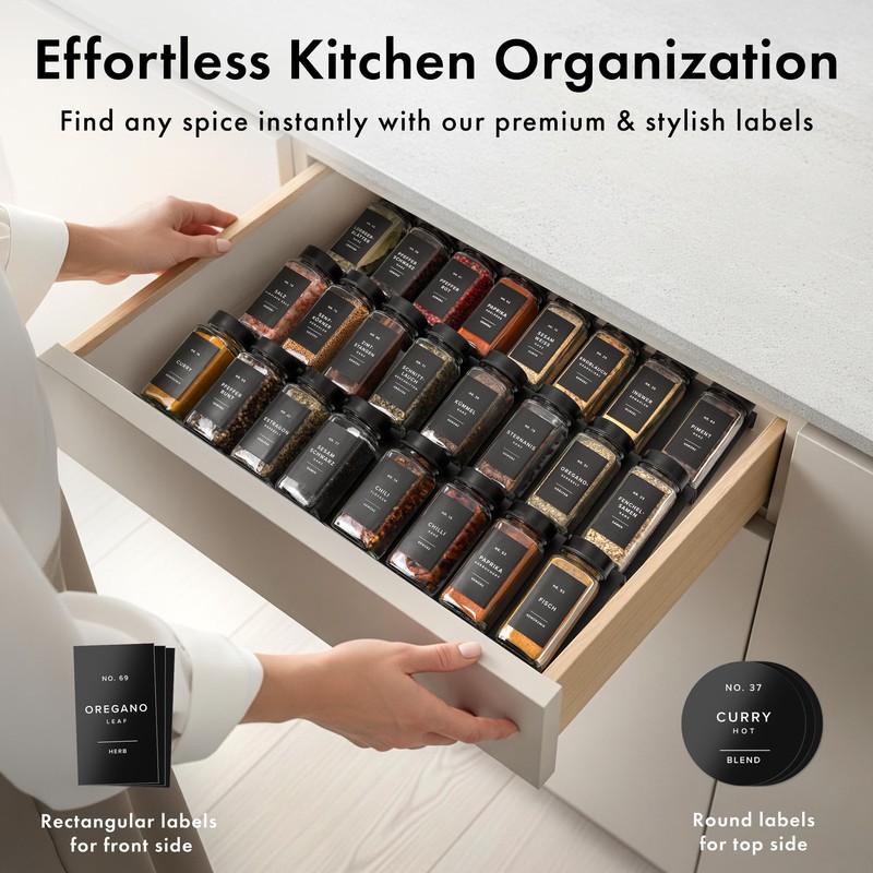 EDELHAUS Glass Spice Jars with Label and Stainless Steel Lids
