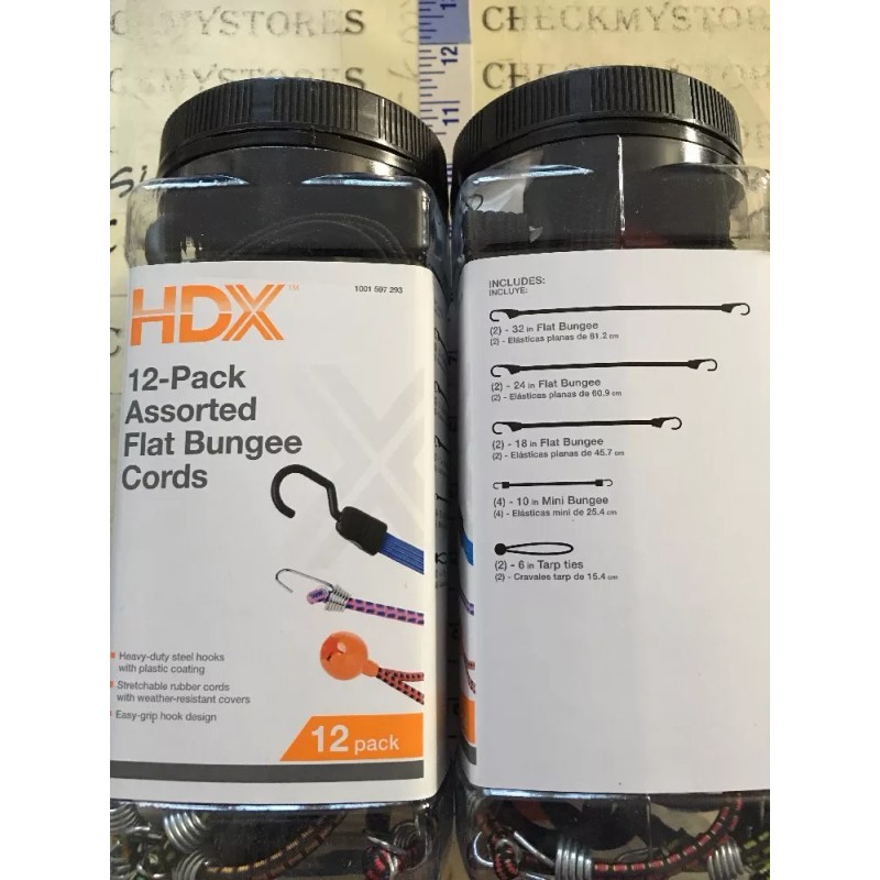 HDX Lot of 2 HDX 12 Packs Flat Bungee Cords