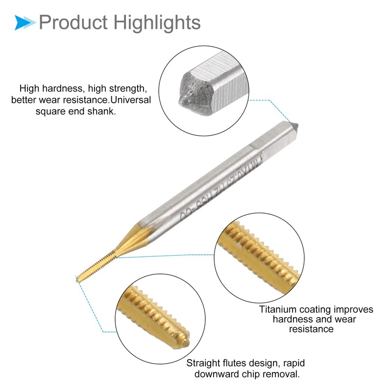 CoCud Threading Taps Meters M1 x 0.25 Thread Titanium Coated