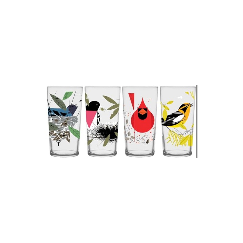 Charley Harper Bird Glasses III (Set of 4)