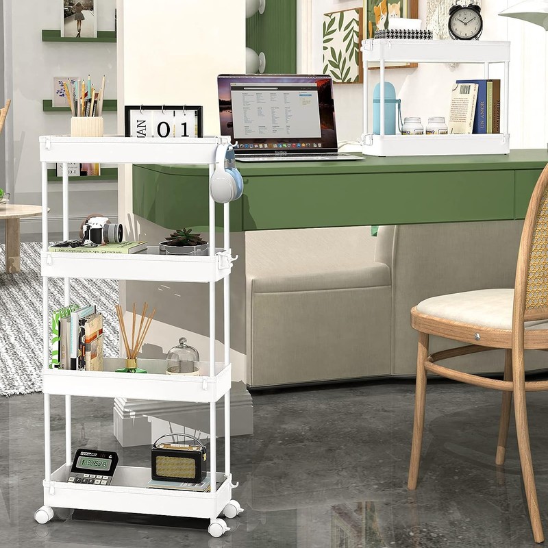 SPACEKEEPER Slim Rolling Storage Cart 4 Tier Bathroom Organizer Mobile