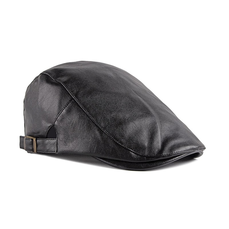 XUNQUCOM Classic Newsboy Cap,PU Leather Beret Ivy Flat Golf Driving