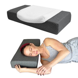 PALTEX Memory Foam Cube Pillow for Side Sleepers – 24x12x4in Gray with Extra White Cover - Medium Firm Pillow for Neck and Shoulder Pain – Memory Foam Pillow Cube with Removable Pillowcase