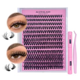 ALUDALASY DIY Fluffy Lash Extension Kit 240PCS Wispy Waterproof Lash Clusters Kit 30D 40D 9-16mm D Curl Lash Bond and Seal Waterproof and Tweezer Individual Eyelash Extension Kit at Home(30D)