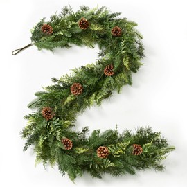Waipfaru 5.8FT Christmas Garland, Realistic Cedar Garland with Pinecone Real Touch Norfolk Pine Garlands, Cypress Garlands for Mantle Table Stairs Winter Indoor Outdoor Decor