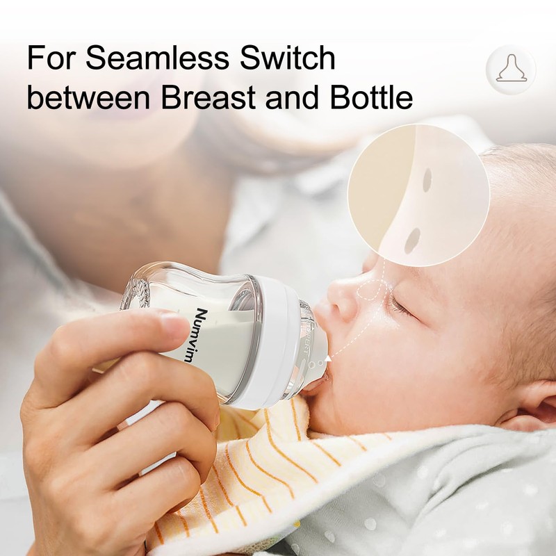 Numvim Natural Glass Baby Bottle Gentle & Extra Slow Flow,