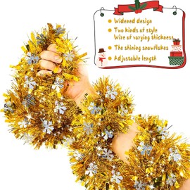 JSRHEEM Pack of 3 Christmas Garland, 2 m Christmas Tinsel Garland with Snowflake, Metallic Garland Glitter Hanging Decoration for Christmas Tree Wreath Wedding Party Gold