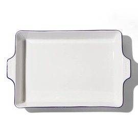Made In Cookware - Rectangular Baking Dish - Navy Rim - Hand Crafted Porcelain - Professional Bakeware - Made in France