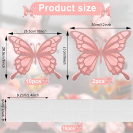 12 Pcs Large Butterfly Party Decoration Paper Butterfly Stickers in 2 Different Size 3D Butterfly Wall Mural Set Giant Butterfly for Birthday Baby Shower Nursery Bedroom Wedding (Champagne)