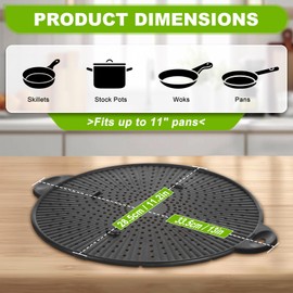 Silicone Splatter Screen for Frying Pan - 11 Inch Heat-Resistant Silicone Grease Splatter Guard, Multi-Use Oil Splash Guard for Kitchen Cooking Pan Cover, Dishwasher Safe