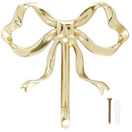 Foribyw, Bow Hook Decorative Bow Hanger Gold Towel Hook Multi-Purpose Bow Shaped Hat Hooks Brass Wall Hook Wall Hanging Towel Hook for Bathroom Bedroom Bathrobe 9.2x9x2cm