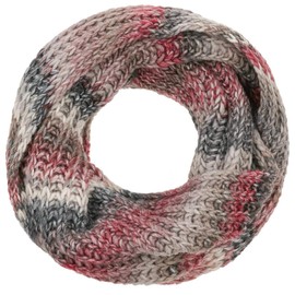 LIERYS Jasila Loop Scarf Women's – Multicoloured Round Scarf with Virgin Wool – Knitted Scarf Made in Germany – Women's Scarf – Washable Scarf – Winter Scarf, grey-red