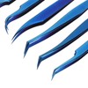 8pcs Eyelash Tweezers Stainless Steel Fine Tip Ergonomic Blue Titanium