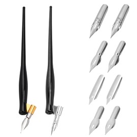 Nib Calligraphy Pen Set Feather Holder Drawing Pen Comic Pen Nib Holder Manga Cartoon Pen Comic Pen Set 2 Pen Holders with 8 Replacement Tips for Caricaturists Artists Designers, Black