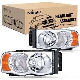 Nilight 2002 2003 2004 2005 Ram 1500 2500 3500 Headlight Assembly Chrome Housing Amber Corner Clear Lens Headlamp Replacement Driver and Passenger Side 2 Pack