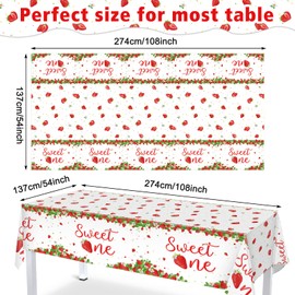 Tiamon 3 Pack Strawberry Tablecloths Berry Sweet Table Covers Berry 1st Birthday Table Cloth Strawberry Birthday Tablecloths for Sweet Baby Shower Party Decor Supplies 54 x 108 Inch