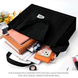 Corduroy Tote Bag for Women Small Satchel Bag Mini Tote Bag Aesthetic Crossbody Bag Handbag - Work Travel Shopping, Black, Medium