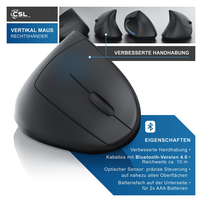 CSL – Wireless Vertikal Maus Bluetooth – kabellose Vertikalmaus Ergonomisches