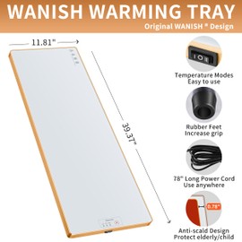 Electric Warming Tray (Extra Long 40"x12")，Food Warmers for Parties Buffet with Thermostat & Full Surface Heating, Tempered Glass Warming Mat for Food, Temperature Adjustable Food Warming Mat, White